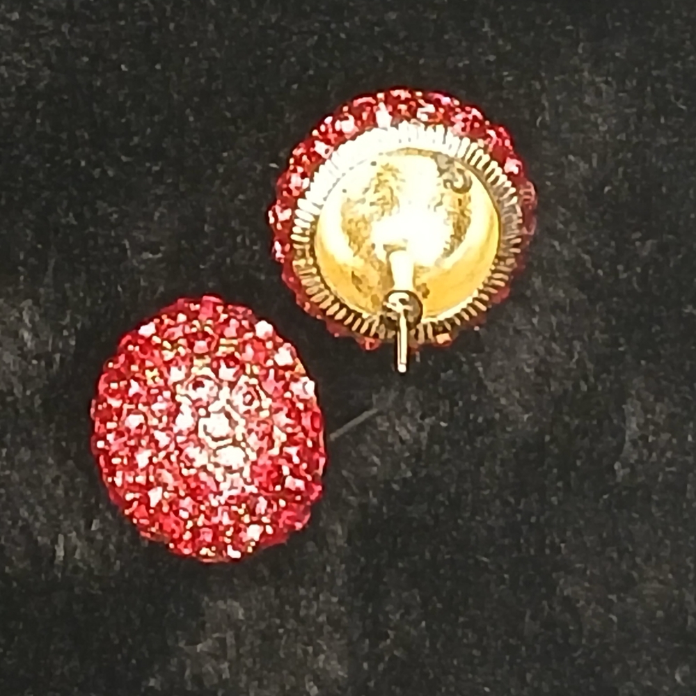 5$ VTG Jewelry Elegant Red Crystal Earrings button Post Holiday Sparkle Bling